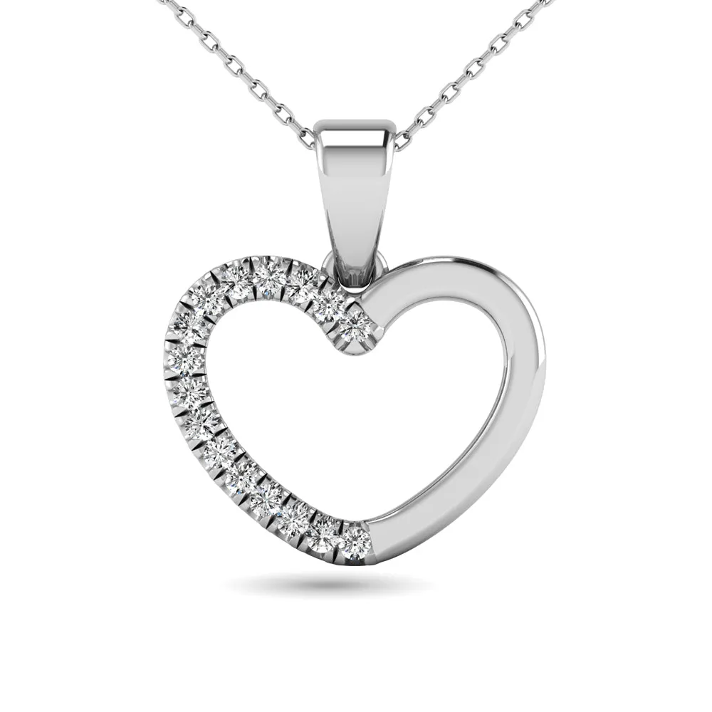 10K White Gold 1/10 Ctw Diamond Heart Pendant