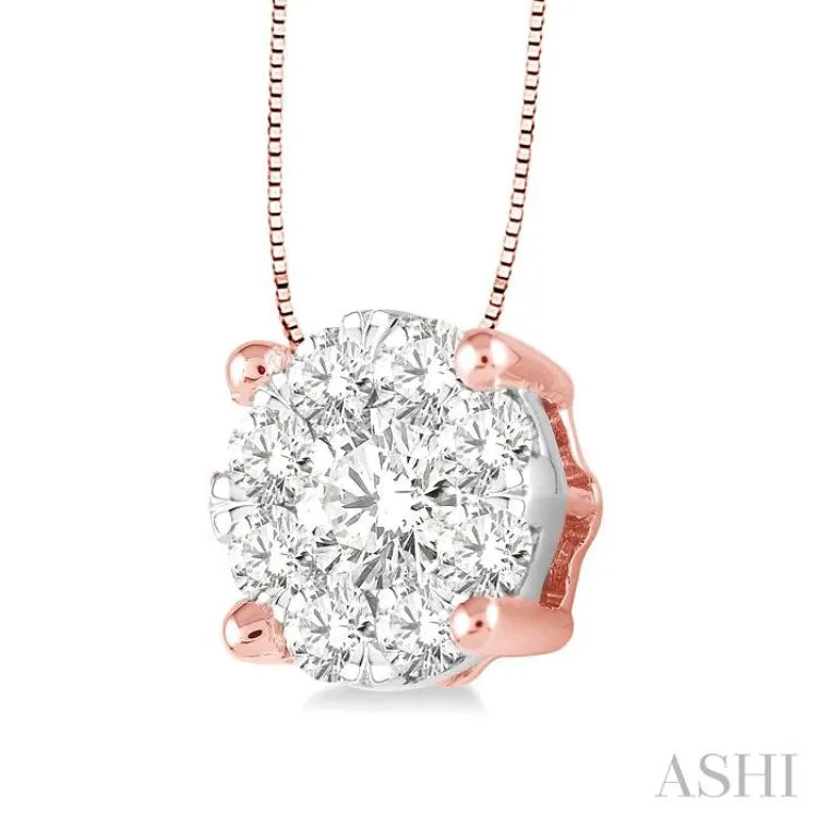 1/2 Ctw Lovebright Round Cut Diamond Pendant in 14K Rose and White Gold with Chain