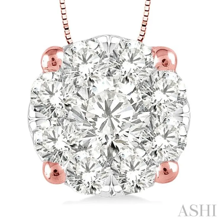 1/2 Ctw Lovebright Round Cut Diamond Pendant in 14K Rose and White Gold with Chain