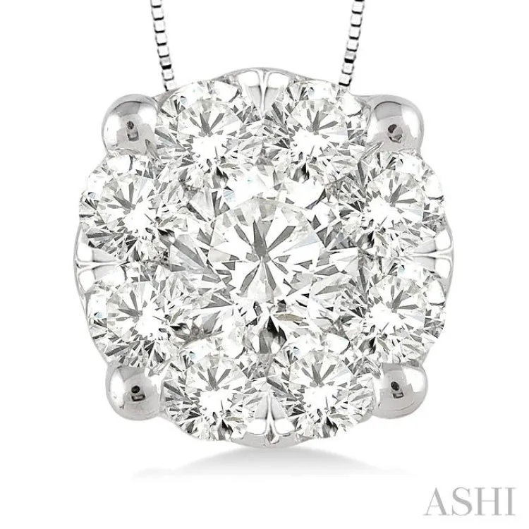 1/2 Ctw Lovebright Round Cut Diamond Pendant in 14K White Gold with Chain