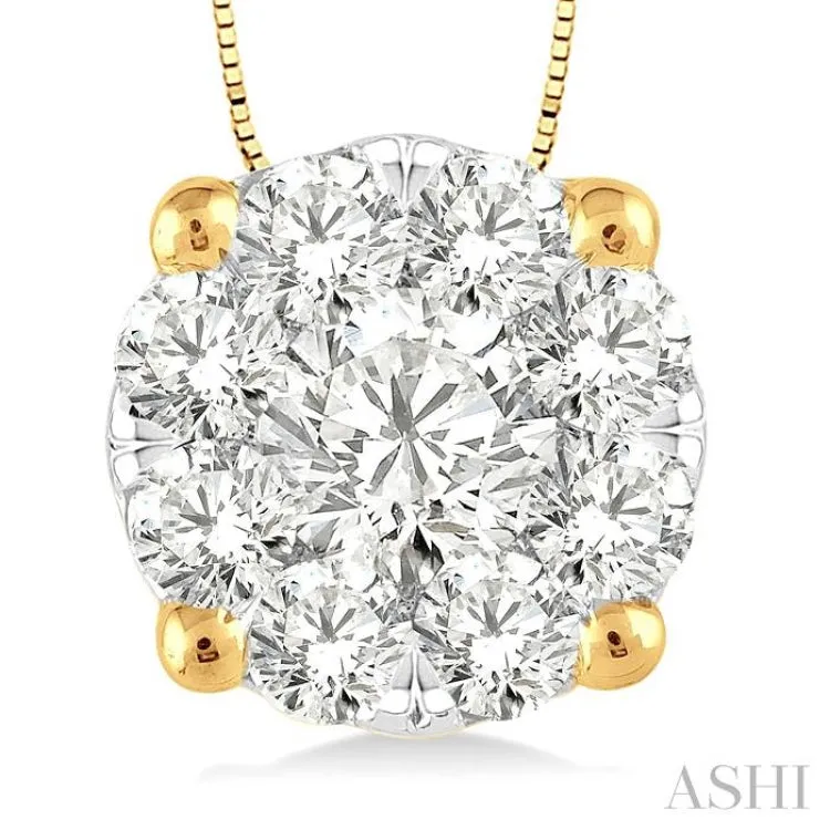 1/2 Ctw Lovebright Round Cut Diamond Pendant in 14K Yellow and White Gold with Chain