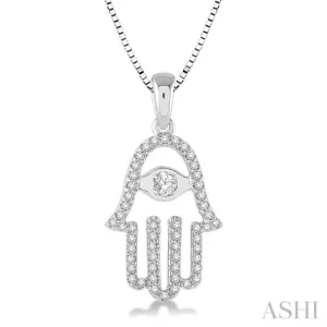 1/4 Ctw Round Cut Diamond Hamsa Pendant in 14K White Gold with Chain