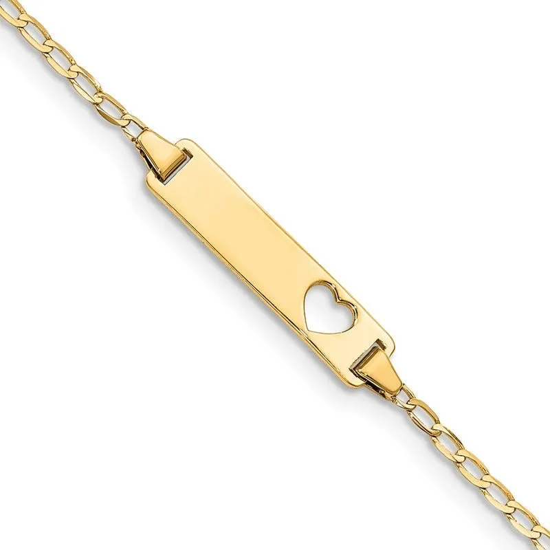 14k Cut-out Heart Flat Curb Link ID Bracelet