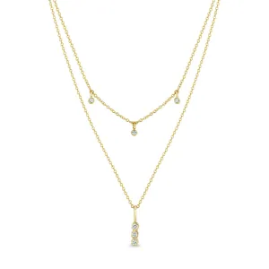 14k Diamond Bezel Charms & Drop Pendant Layered Necklace