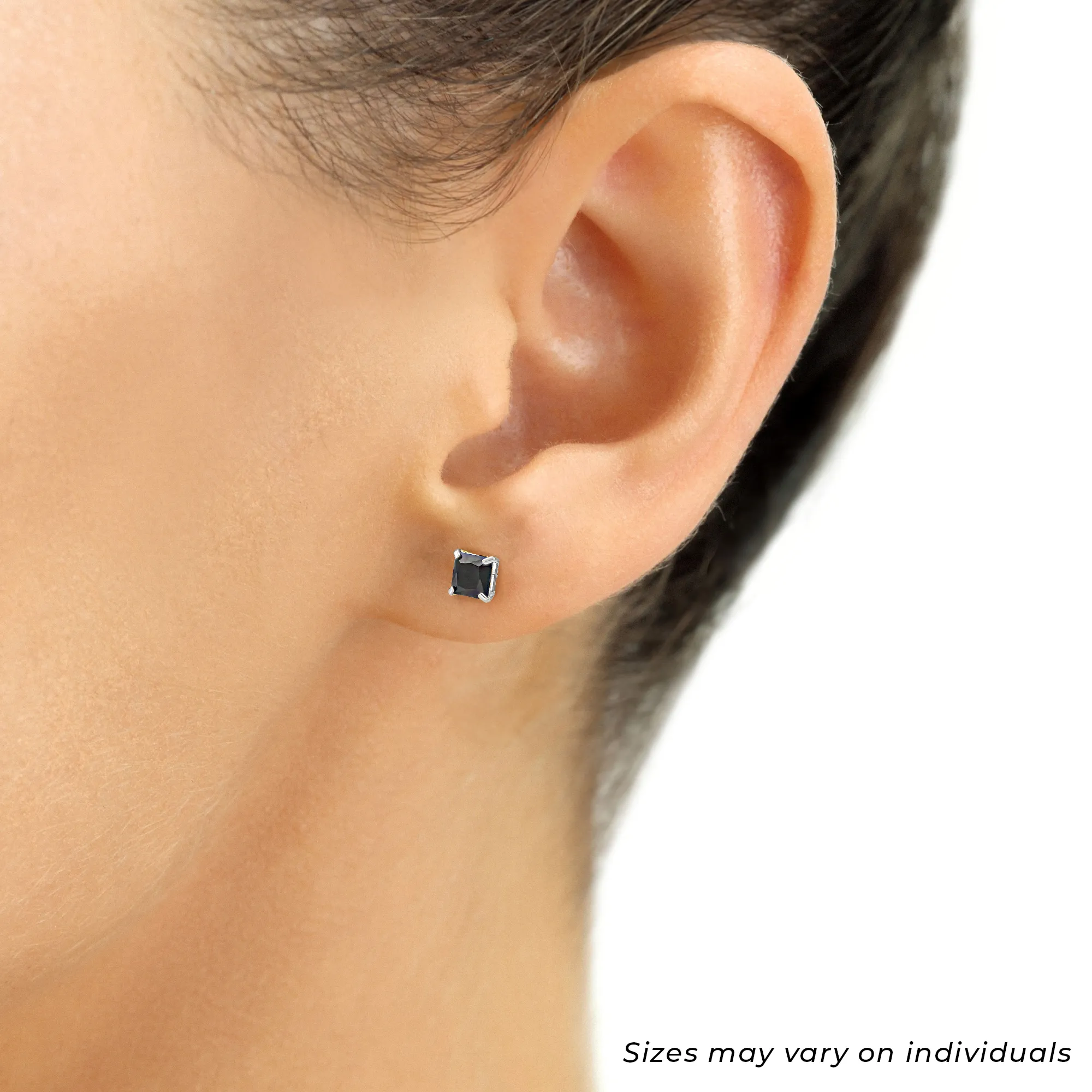 14K Gold Black Onyx Square CZ Studs, Princess-Cut Earrings With Push-Backs