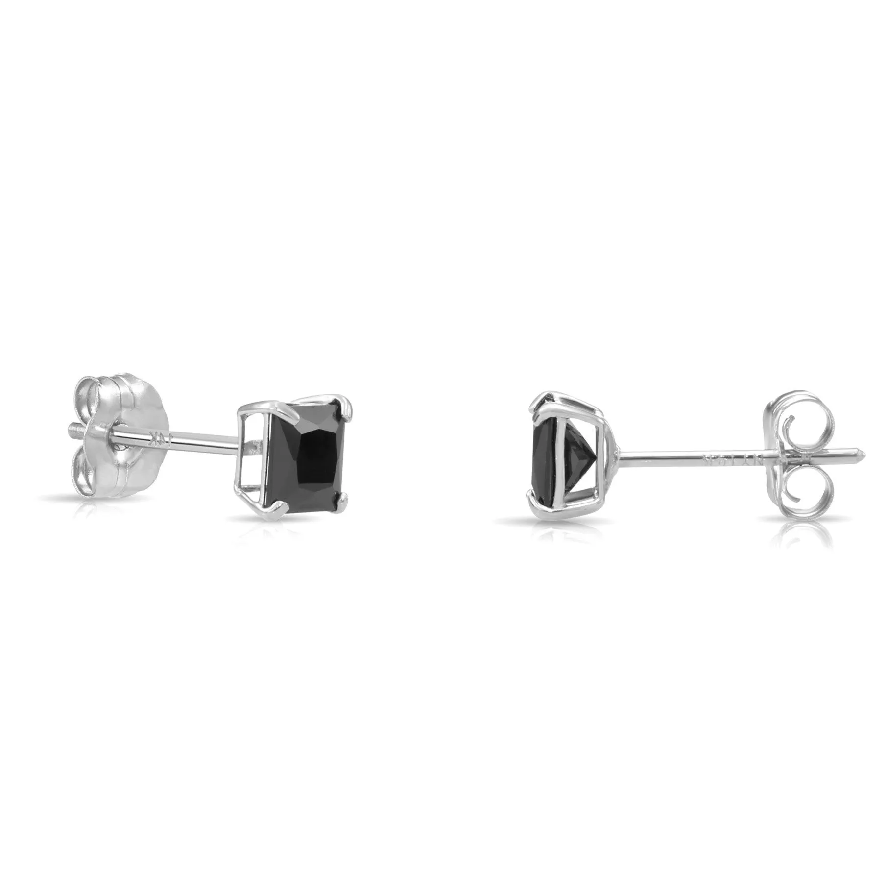 14K Gold Black Onyx Square CZ Studs, Princess-Cut Earrings With Push-Backs