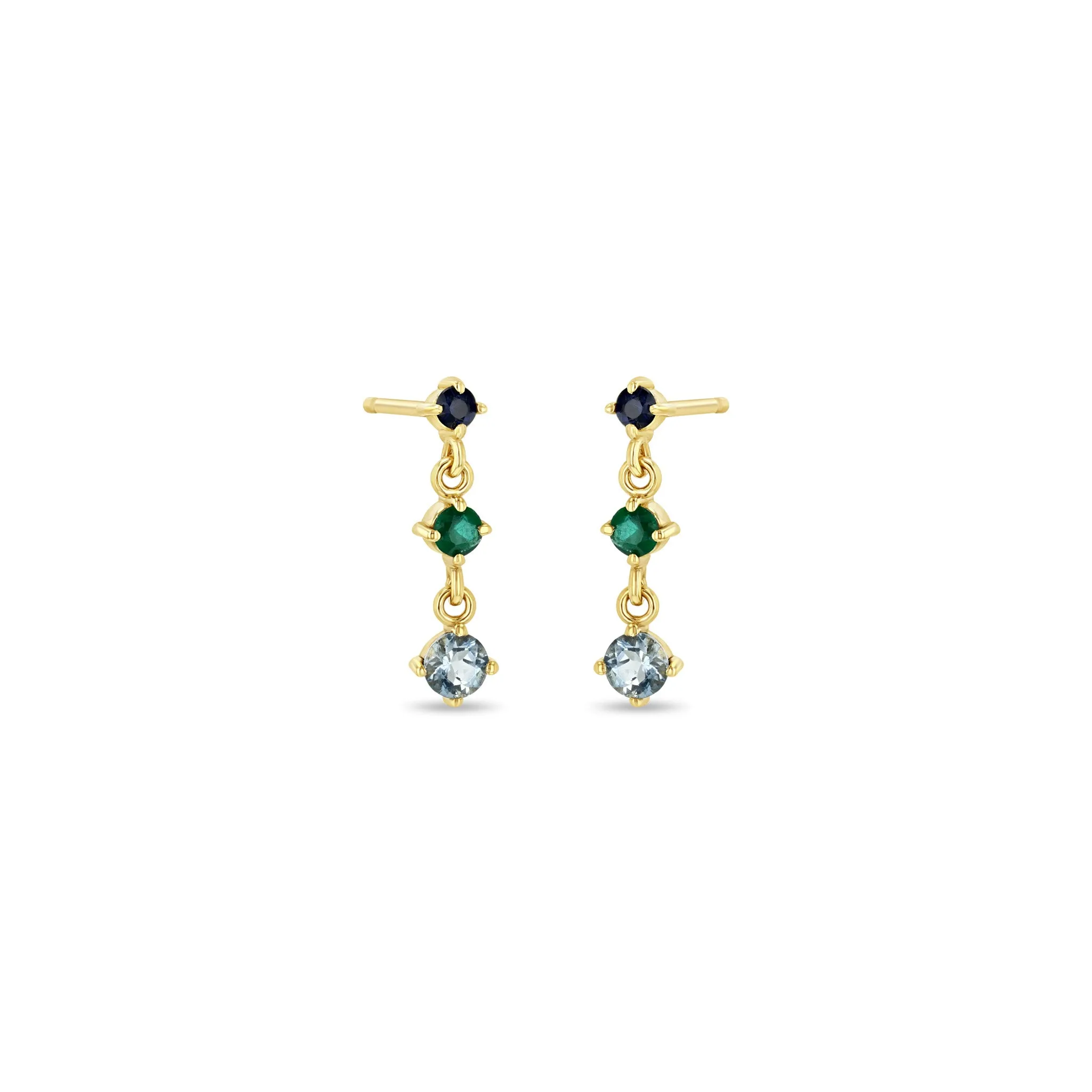 14k Linked Graduated Blue Ombre Gemstone Drop Earrings