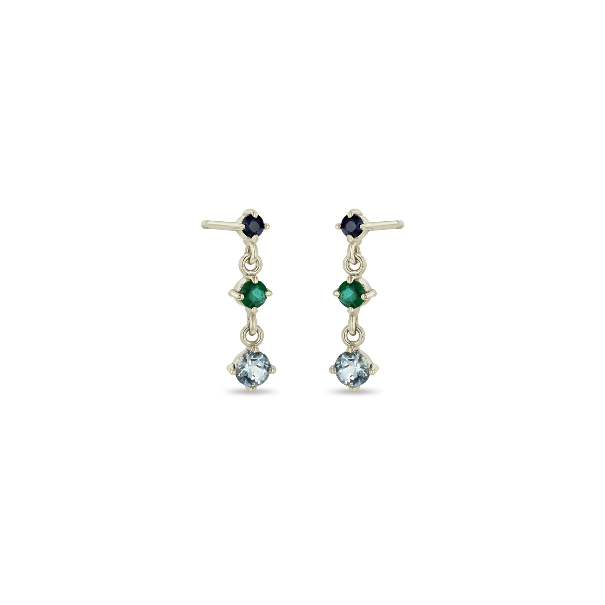 14k Linked Graduated Blue Ombre Gemstone Drop Earrings