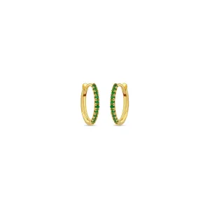 14k Pavé Emerald Medium Hinge Huggie Hoops