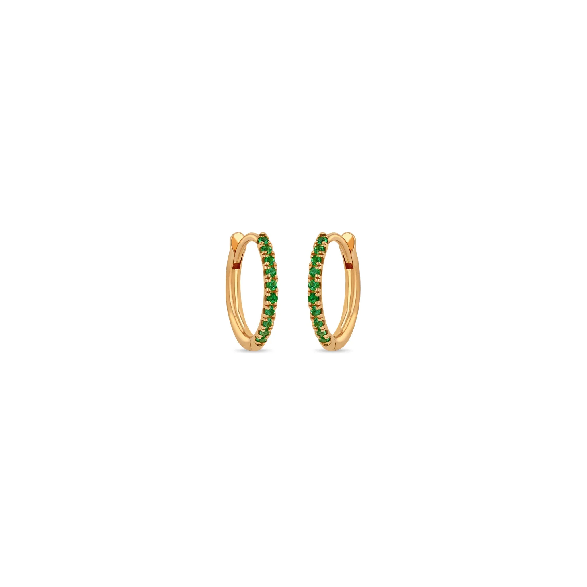 14k Pavé Emerald Medium Hinge Huggie Hoops