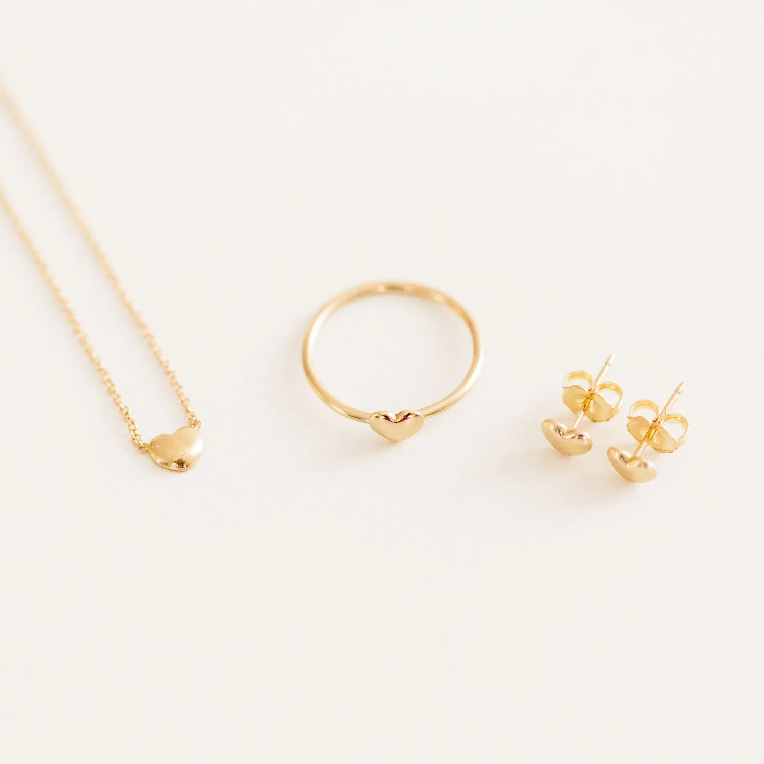 14K Puff Heart Necklace   Ring   Studs Set