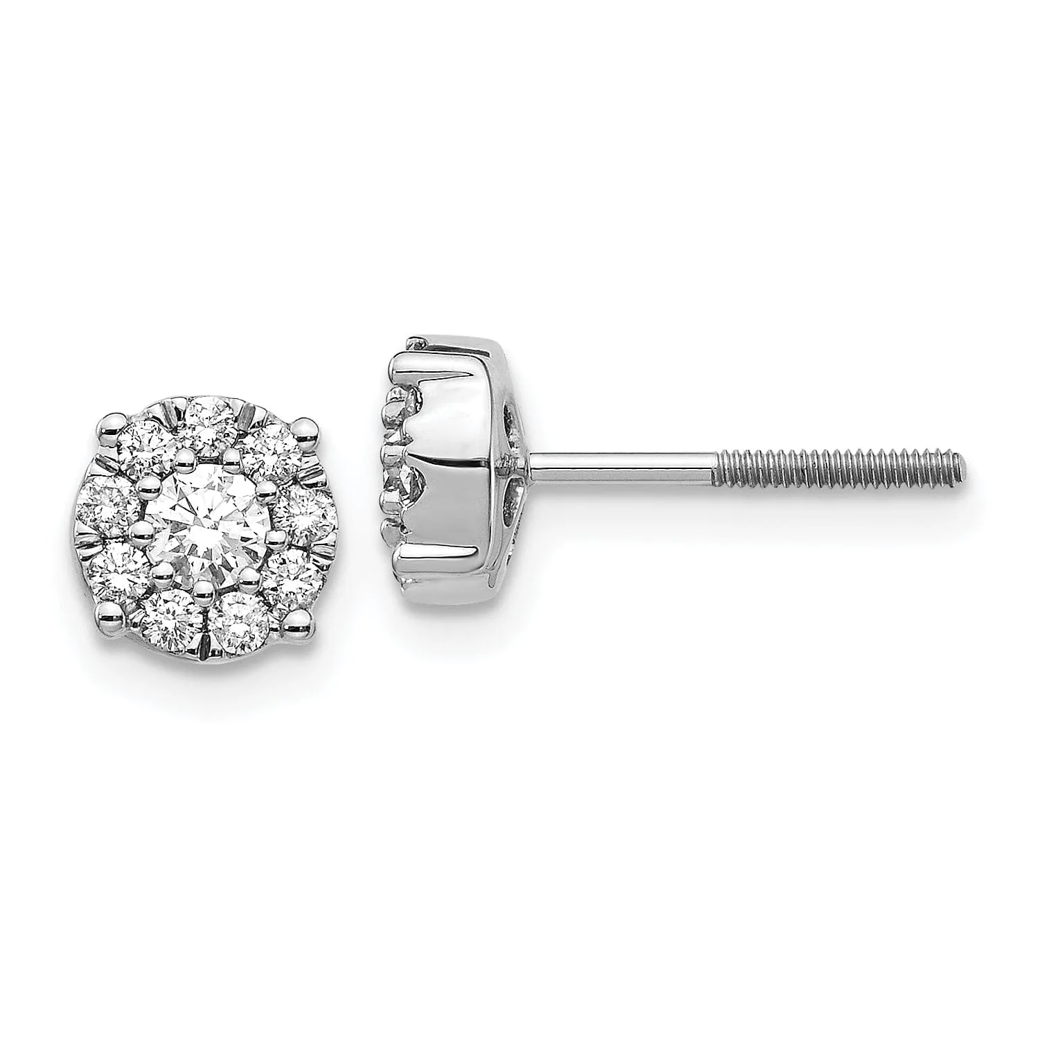 14k White Gold Cluster Design Diamond Screw Back Post Earrings