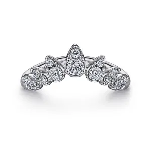 14K White Gold Diamond Burst Curved Ring