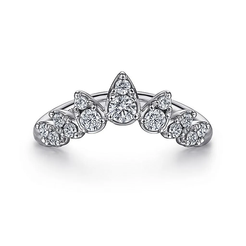 14K White Gold Diamond Burst Curved Ring