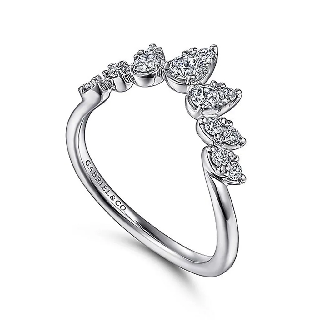 14K White Gold Diamond Burst Curved Ring