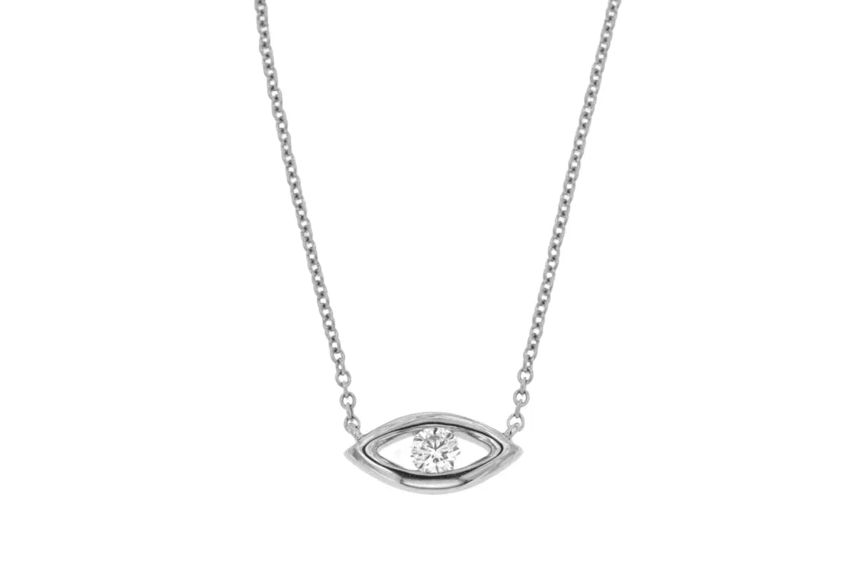 14K White Gold Diamond Eye Necklace