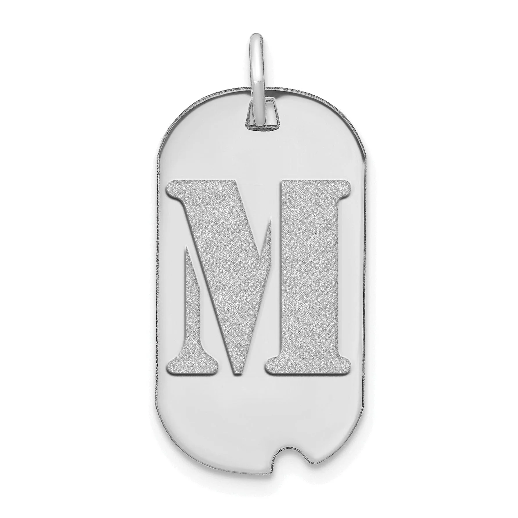 14k White Gold Rhodium Polished Finish Block Letter M Initial Dog Tag Charm Pendant