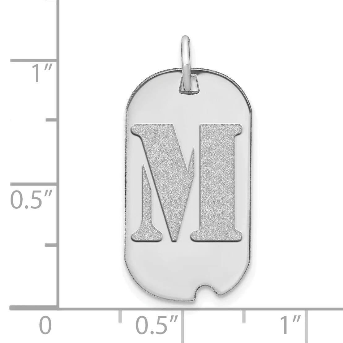 14k White Gold Rhodium Polished Finish Block Letter M Initial Dog Tag Charm Pendant