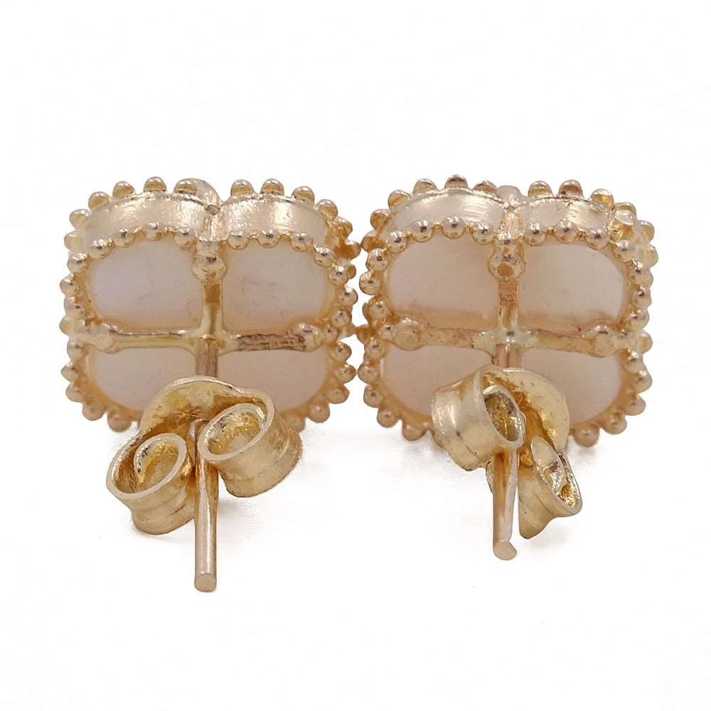 14K Yellow Gold Fashion Flower Women's Mother of Pearl Earrings