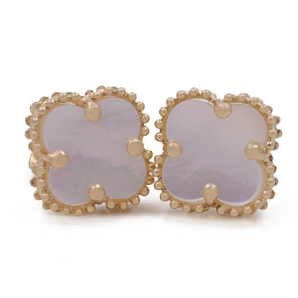 14K Yellow Gold Fashion Flower Women's Mother of Pearl Earrings