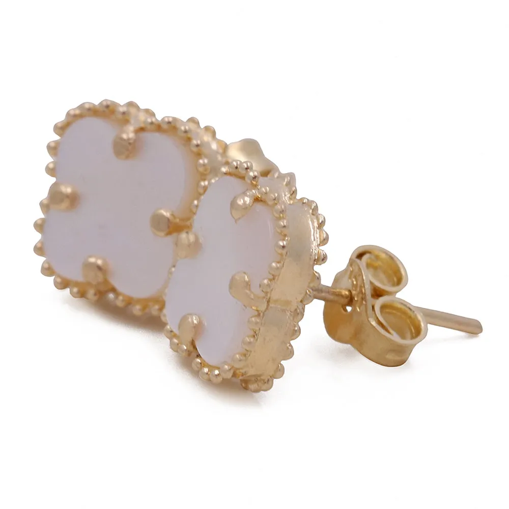 14K Yellow Gold Fashion Flower Women's Mother of Pearl Earrings