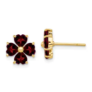 14k Yellow Gold Garnet Flower Post Earrings