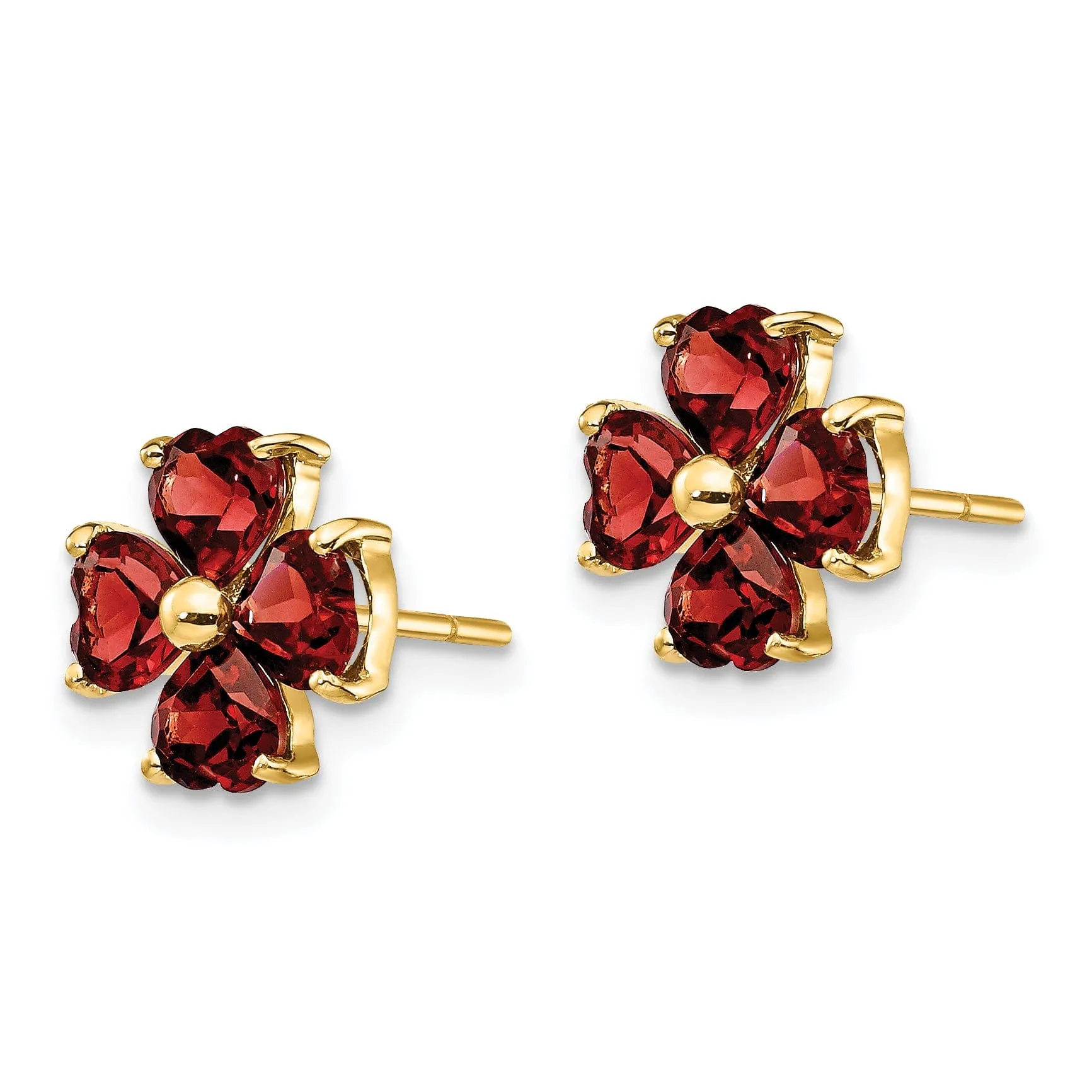 14k Yellow Gold Garnet Flower Post Earrings