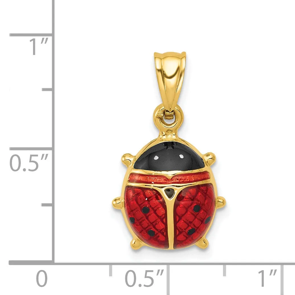 14k Yellow Gold Polished Red-Black Enameled Finish Semi-Solid Flat Back Ladybug Charm Pendant