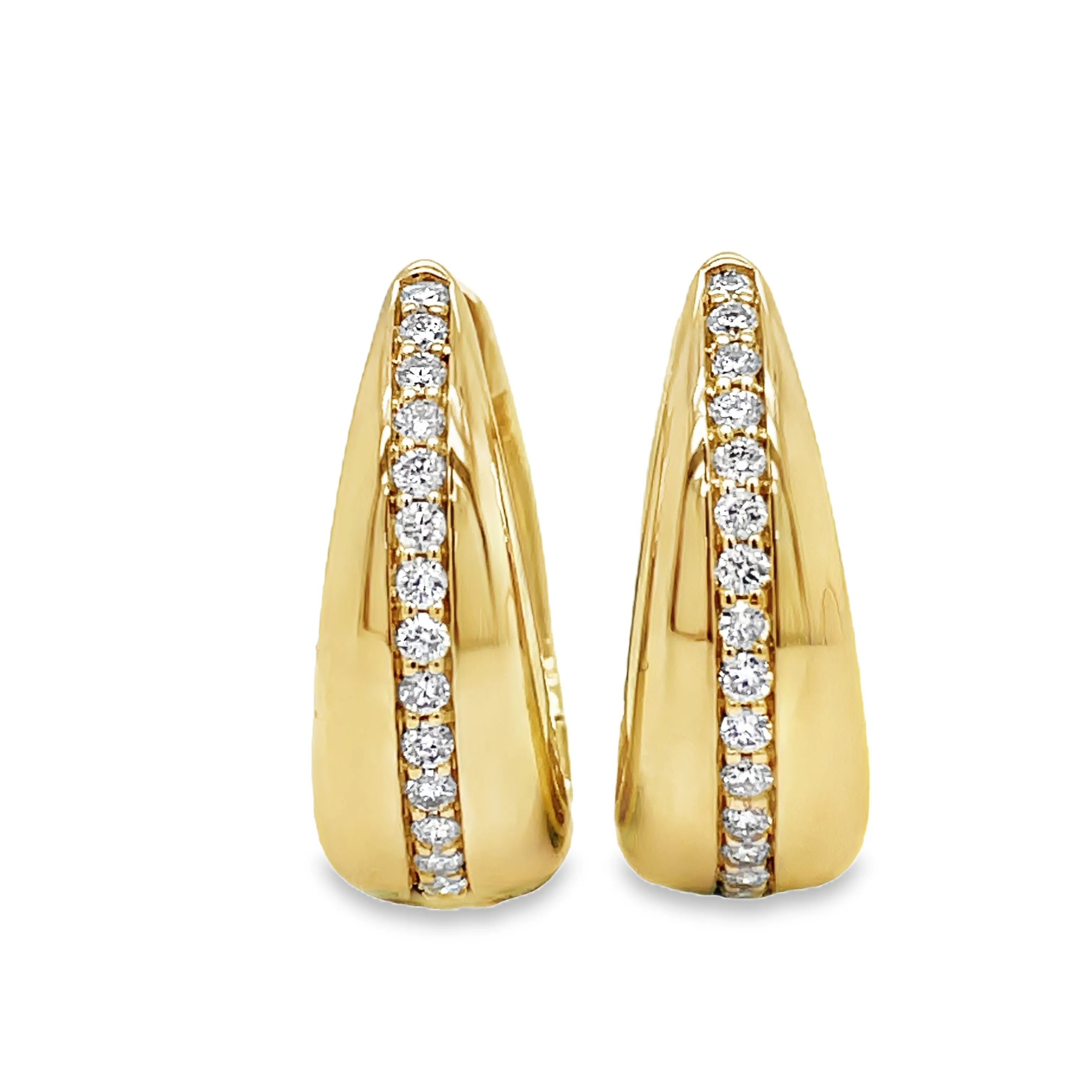 14k Yellow Gold Puff Diamond Huggie Earrings