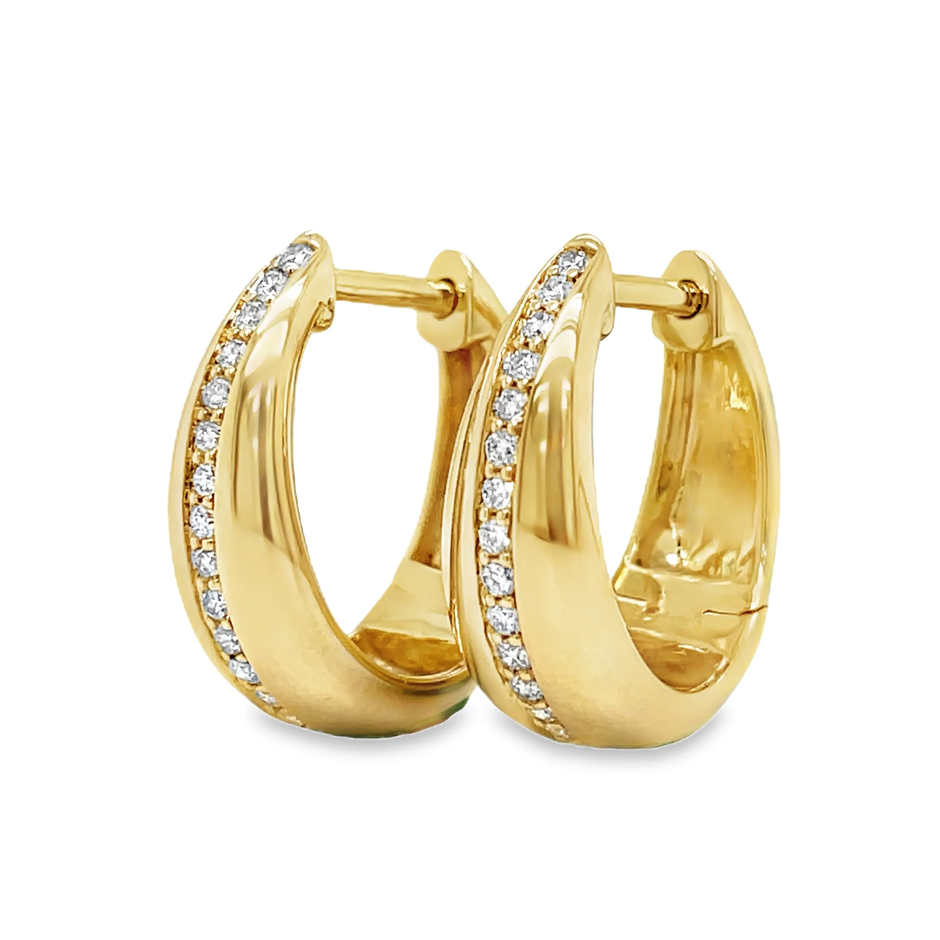 14k Yellow Gold Puff Diamond Huggie Earrings