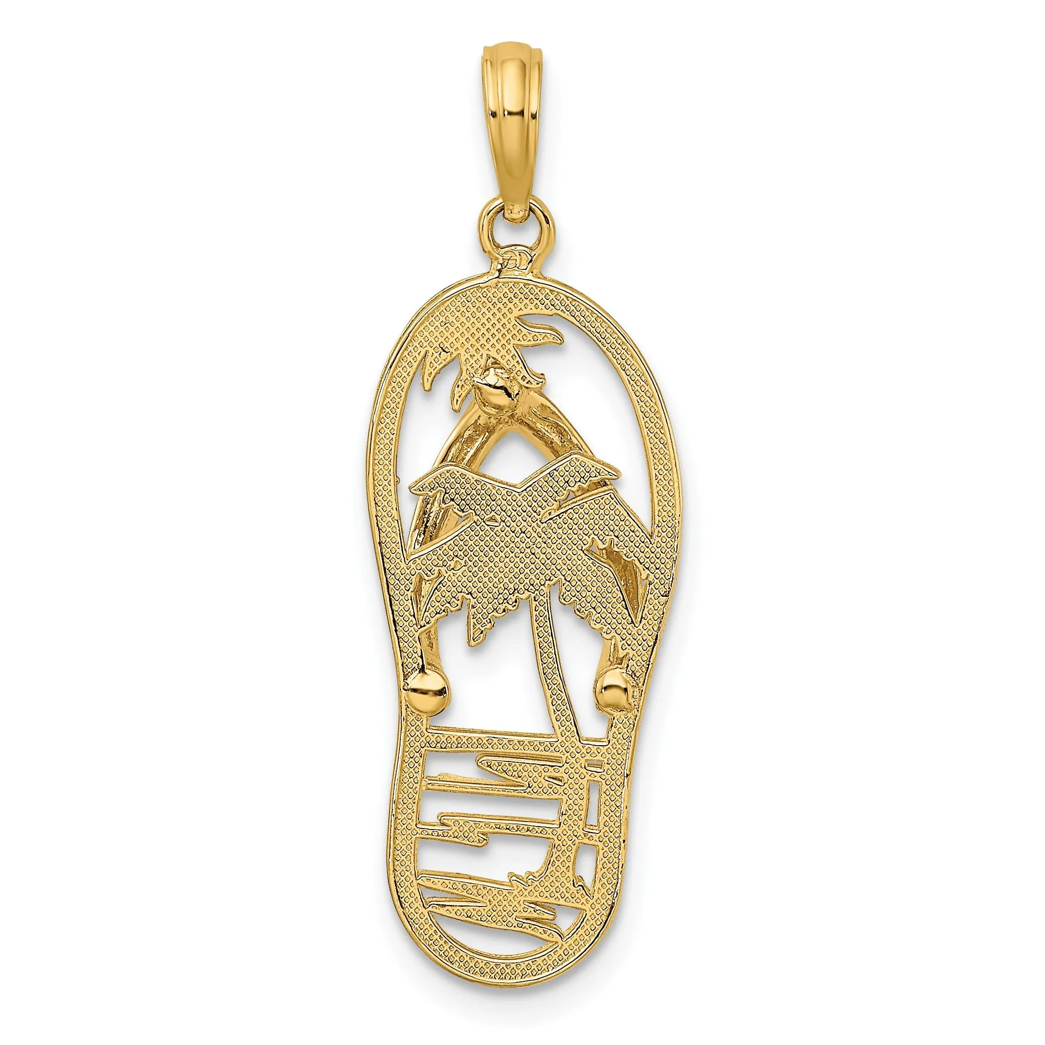 14K Yellow Gold Solid Polished Finish Double Palm Tree in Flip Flop Sandle Design Charm Pendant