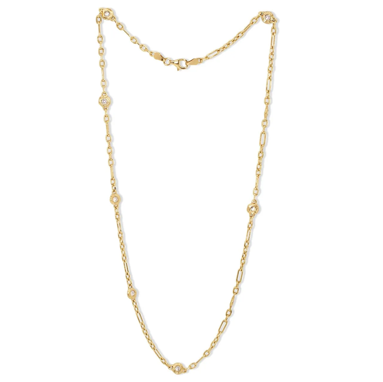 18K Diamonds by the Yard Necklace - Mixed Link 9 Diamonds