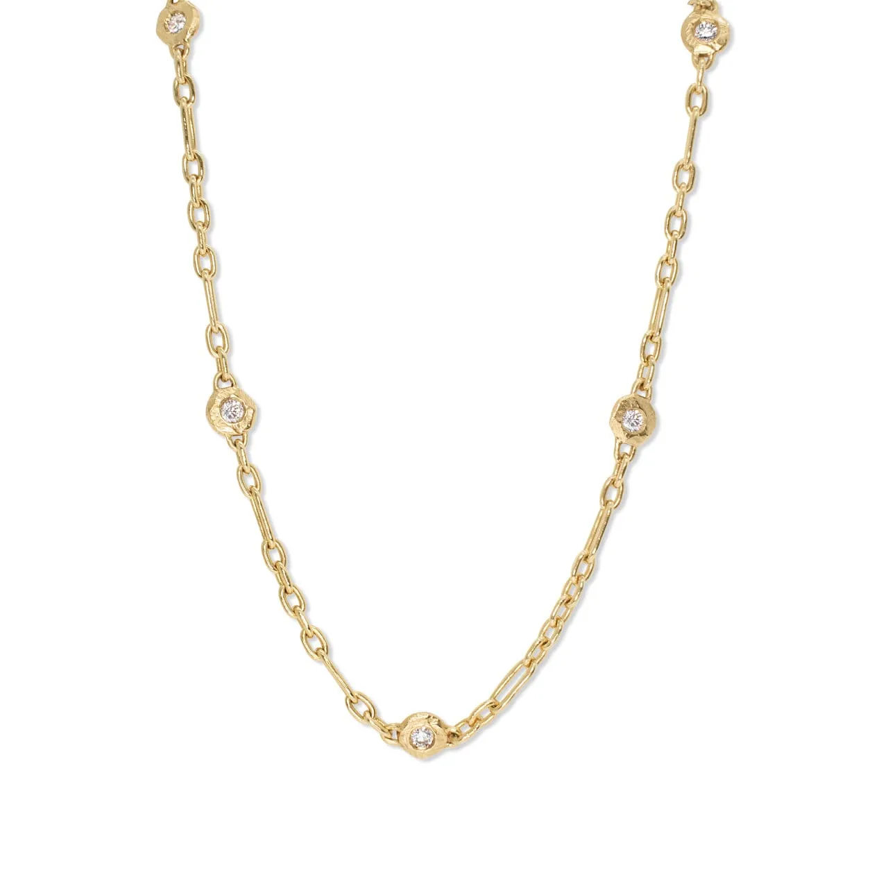 18K Diamonds by the Yard Necklace - Mixed Link 9 Diamonds