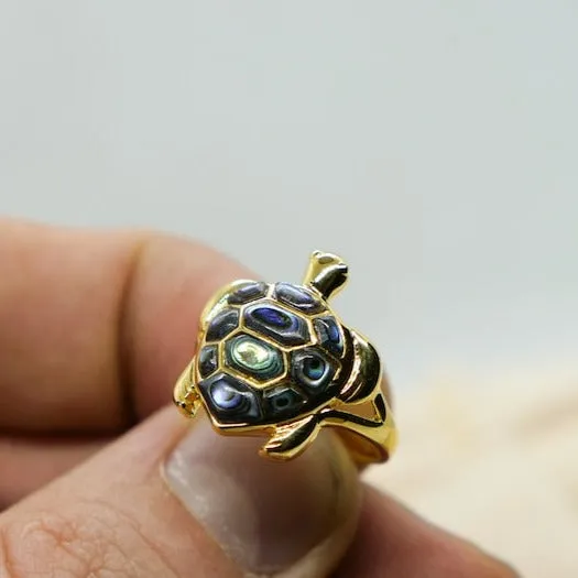 18K Gold Turtle Ring with Abalone Shell