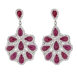 18k White Gold Diamond & Ruby Drop Earrings