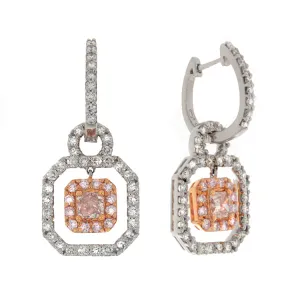 18k White Gold White & Pink Diamond Drop Earrings