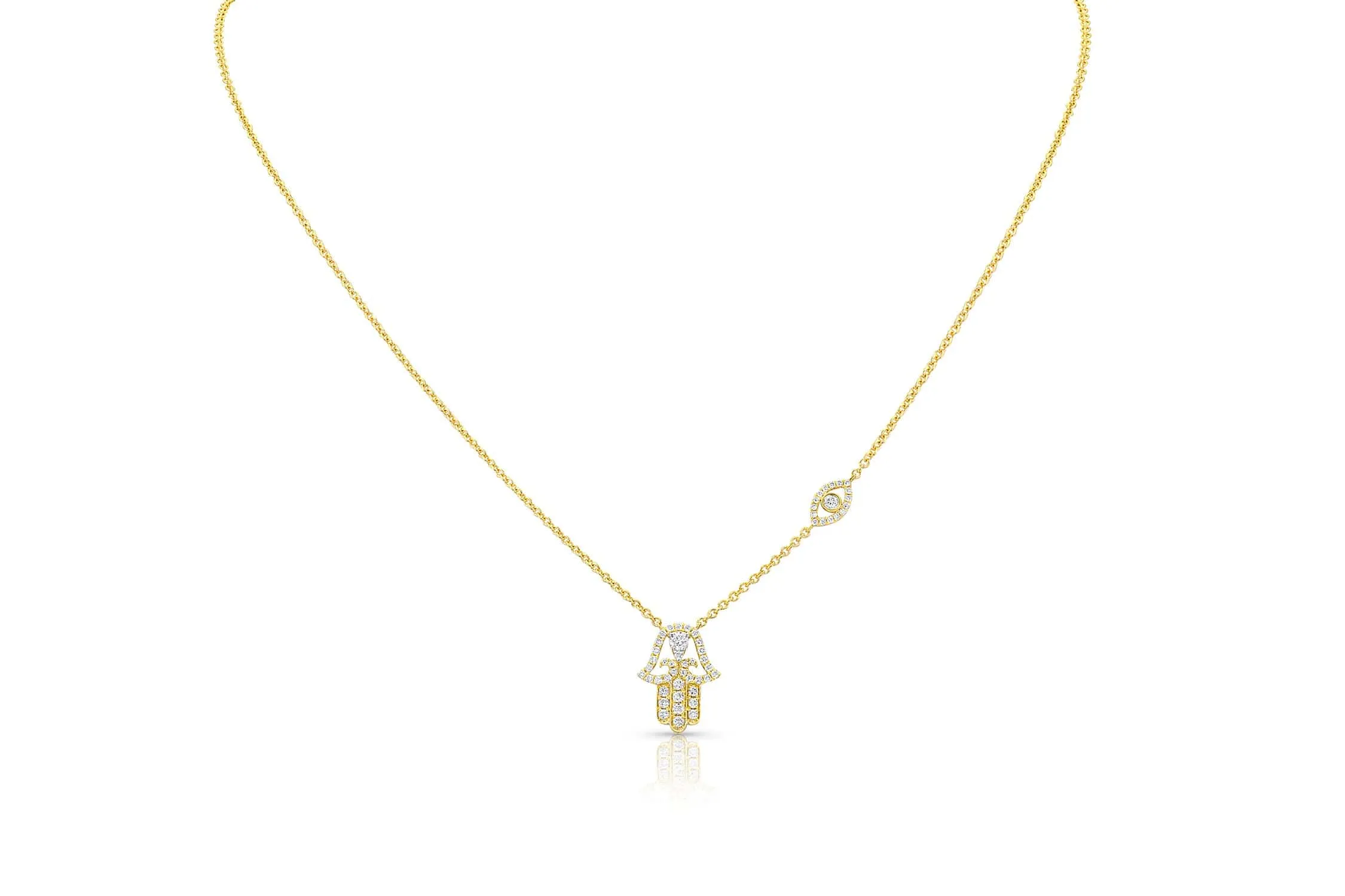 18kt Yellow Gold Diamond Hamsa Necklace