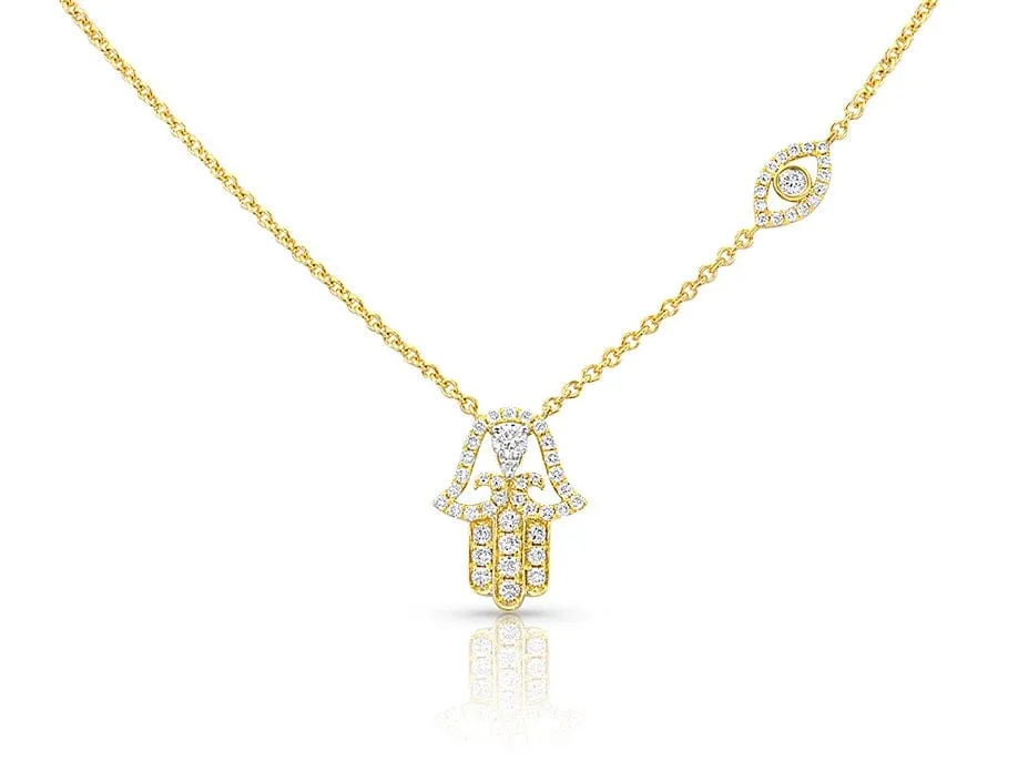 18kt Yellow Gold Diamond Hamsa Necklace