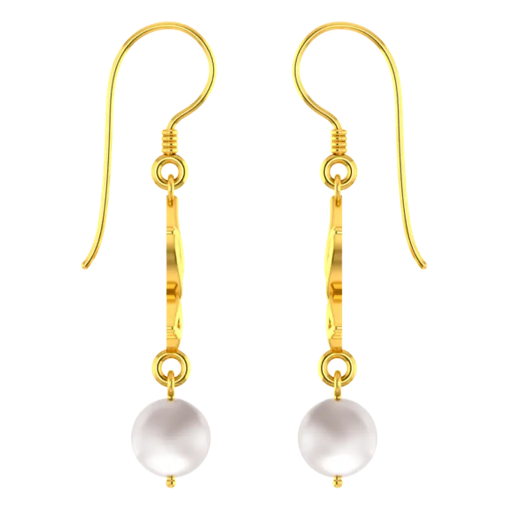 22k Unique Earrings With Gold Lotus Design And A Hanging Pearl