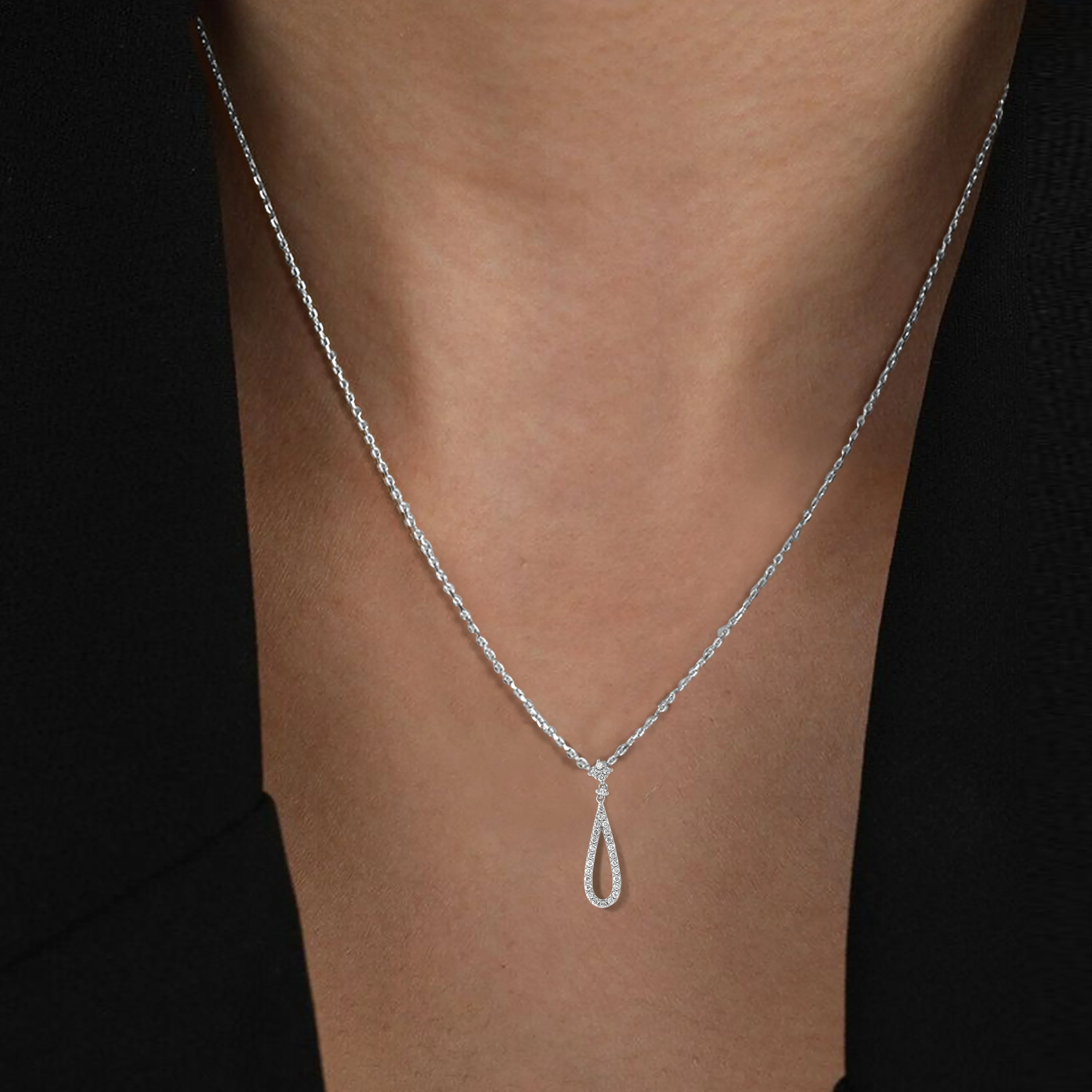 2/3 cttw Lab Grown Diamond Pear Drop Pendant Necklaces in Silver