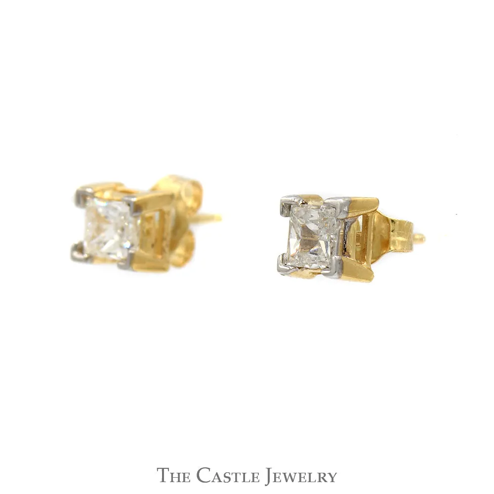 3/4cttw Princess Cut Diamond Stud Earrings in 14k Yellow Gold Butterfly Pushbacks