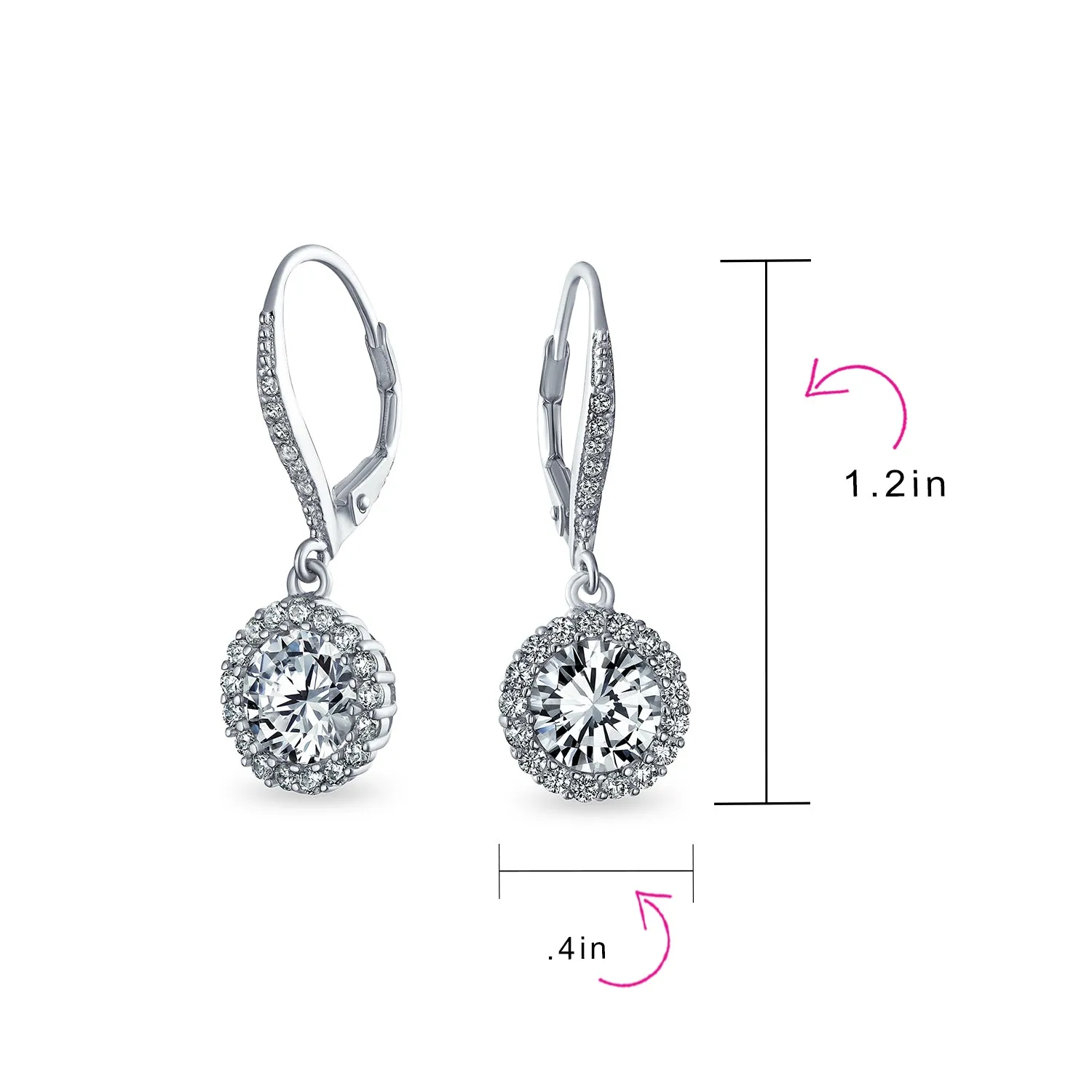 3CT Halo Solitaire CZ Dangle Chandelier Earrings  Sterling Silver Birthstone