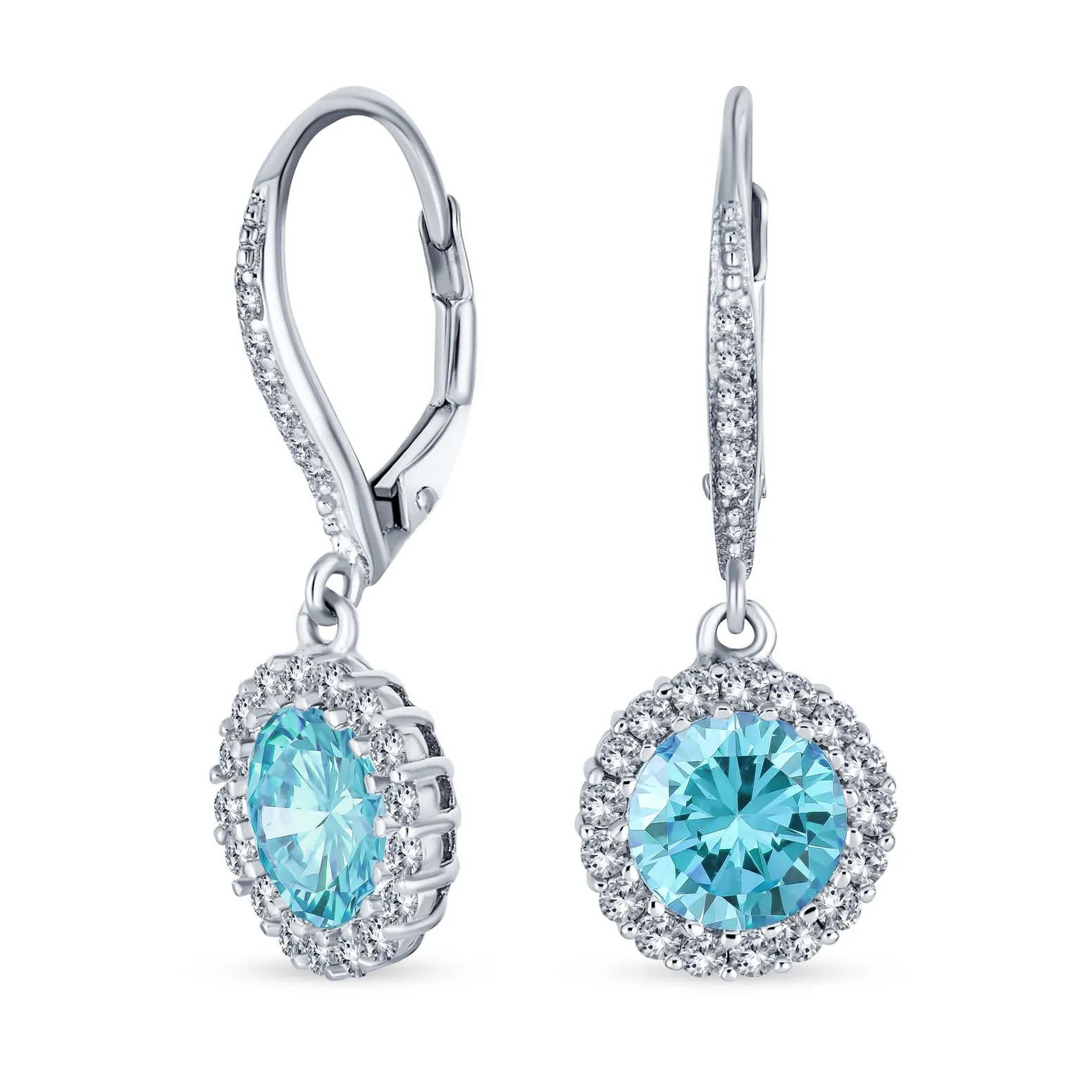 3CT Halo Solitaire CZ Dangle Chandelier Earrings  Sterling Silver Birthstone