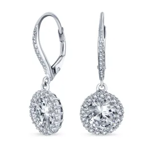 3CT Halo Solitaire CZ Dangle Chandelier Earrings  Sterling Silver Birthstone