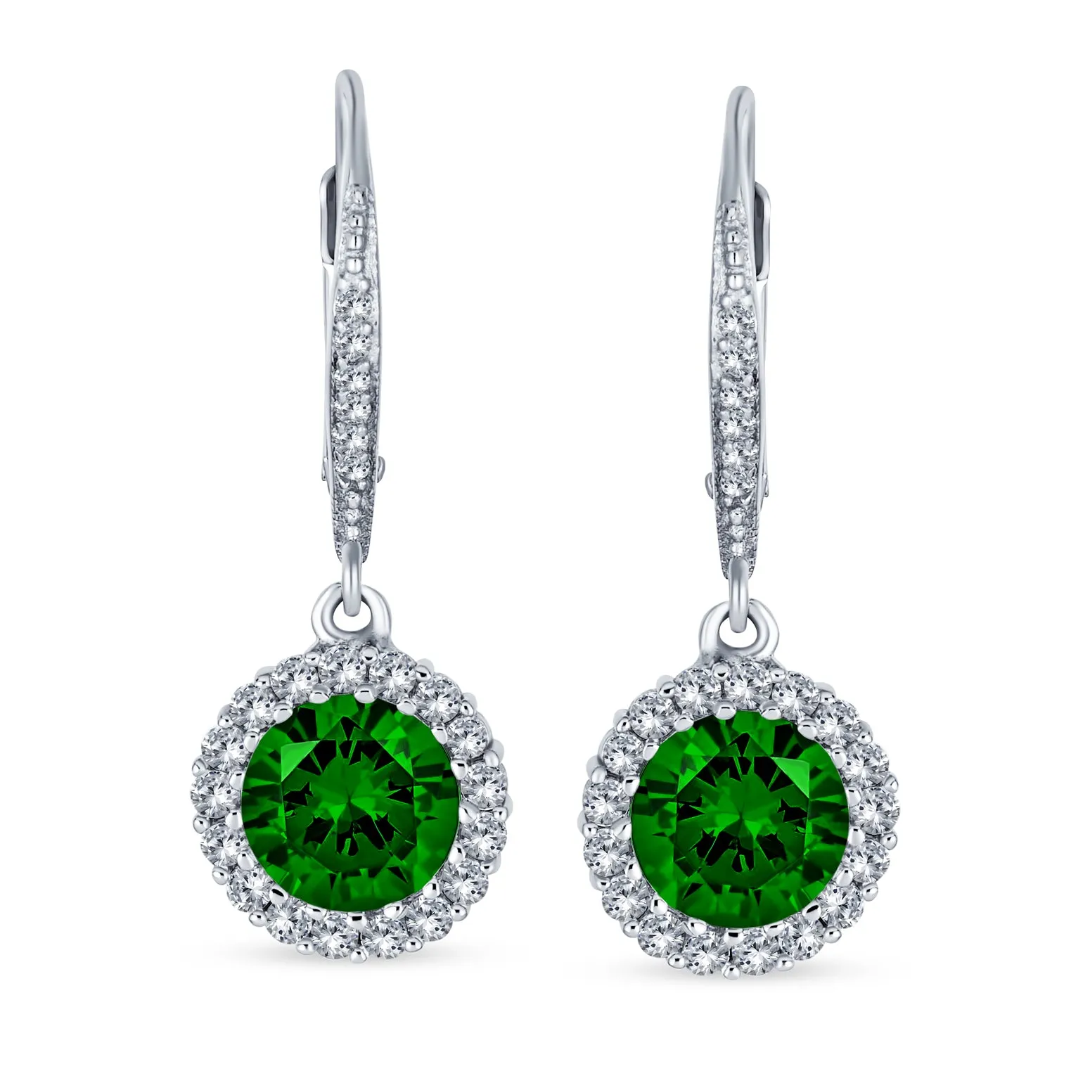 3CT Halo Solitaire CZ Dangle Chandelier Earrings  Sterling Silver Birthstone