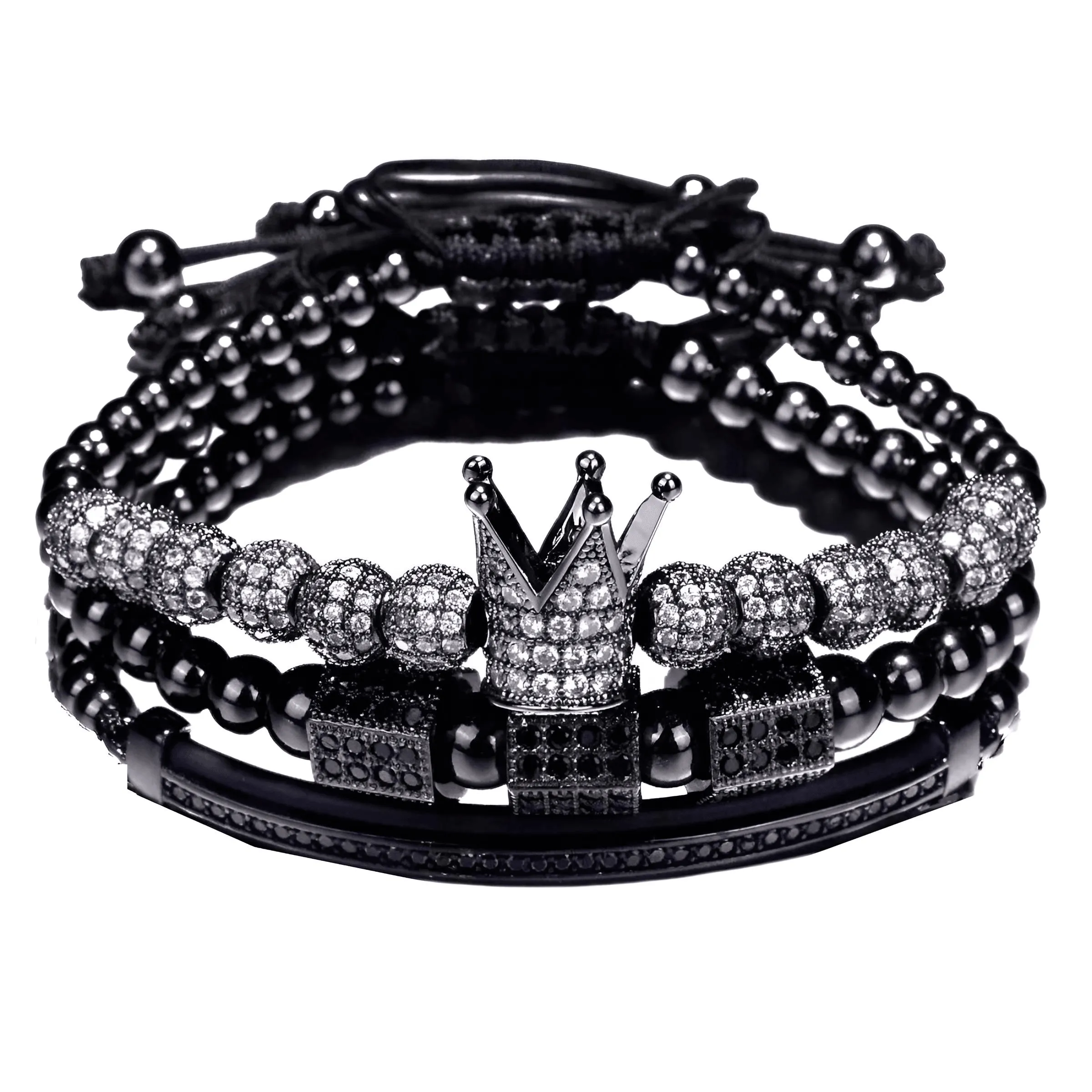 3pcs/Set Luxury Jewelry Set - Micro Pave CZ Bracelets For Men