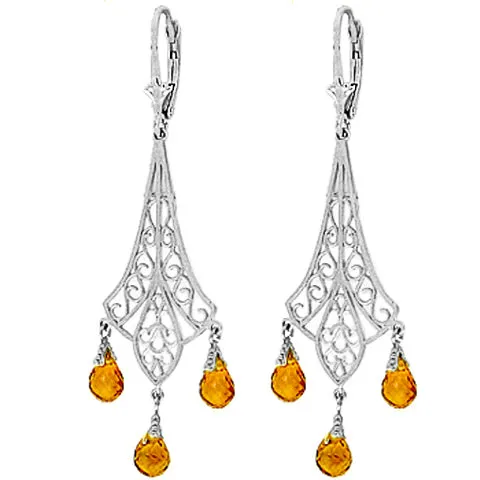 4.2 Carat 14K Solid Yellow Gold Chandelier Earrings Briolette Citrine