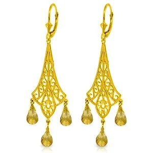 4.2 Carat 14K Solid Yellow Gold Chandelier Earrings Briolette Citrine