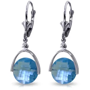 6.5 Carat 14K Solid White Gold Leverback Earrings Checkerboard Cut Blue Topaz