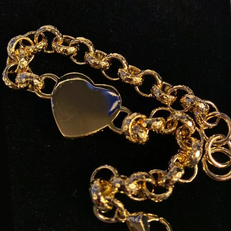 8mm Gold Filled Crystal Heart Pattern Belcher Bracelet 6/8 Inch